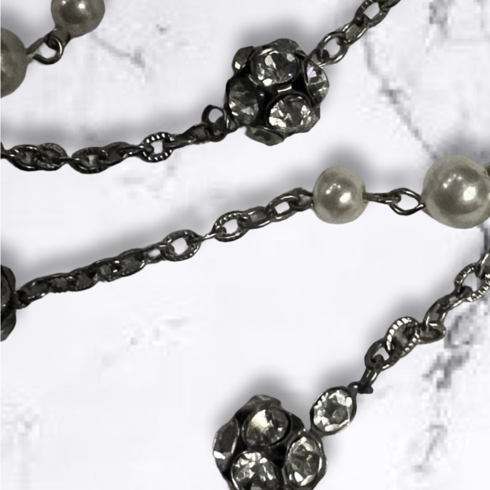 Long Silver Necklace Rhinestone Balls